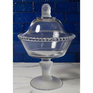 Antique Circa 1870s Gillinder & Sons 12" Frosted Lion Compote Candy Dish In Lali